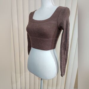 Shein Bodycon CROP Sweater CROPPED Purplish Brown Long Sleeve Size XXS Chest 26"